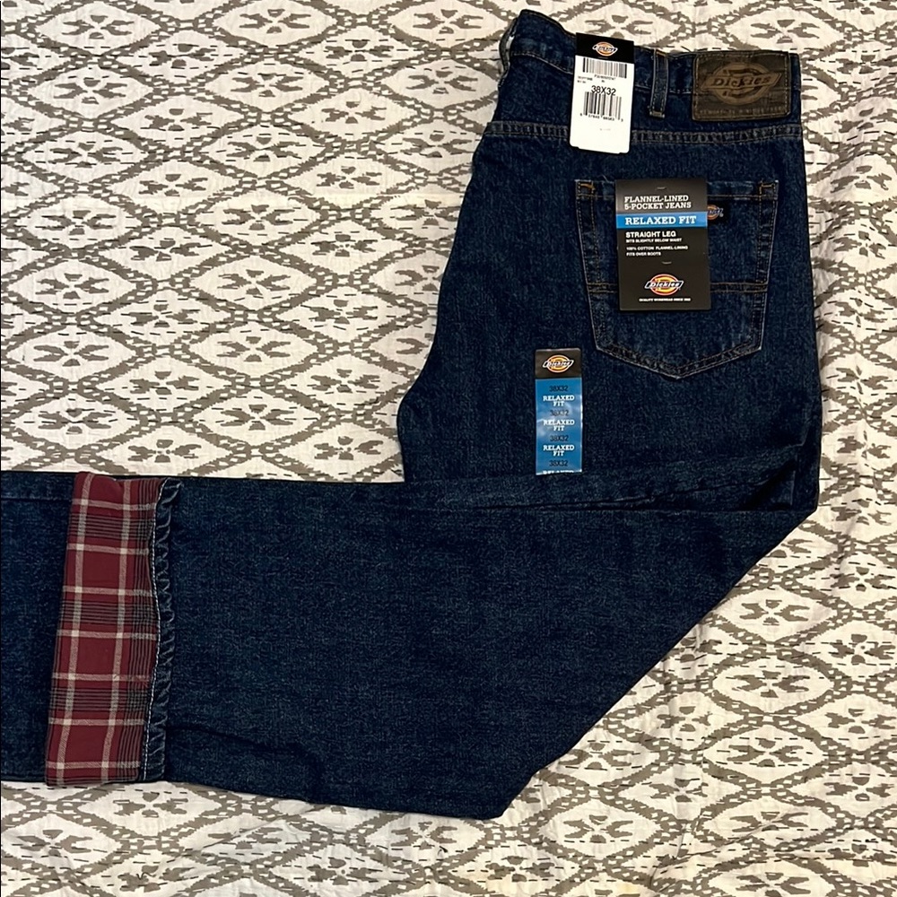 Dickies Men's Dark Blue Flannel Lined Jeans